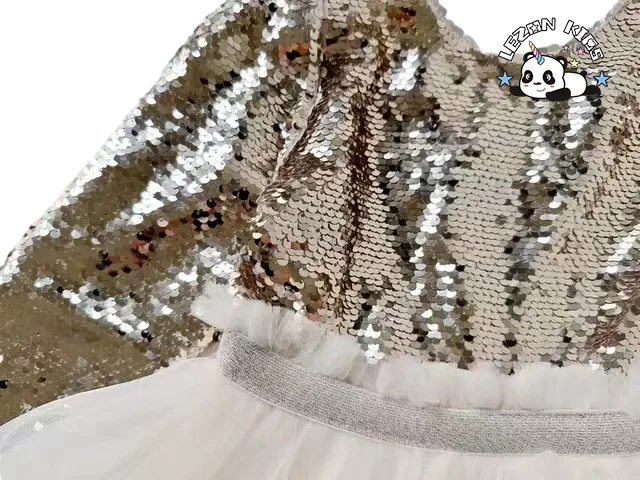 LEZONKIDS - Most Popular Sequin Long Sleeve Puff Dress Tulle Fabric Princess Dress Girls Party  Dress